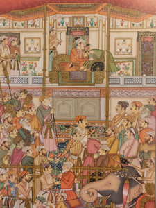 Hand Painted Mughal Moghul Court Scene Darbar Miniature Painting India Artwork Framed Fine Art - ArtUdaipur
