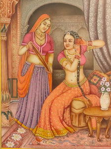 Hand Painted Ragini Rajasthani Princess Maharani Miniature Painting India Framed Frame Fine Art - ArtUdaipur