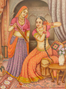 Hand Painted Ragini Rajasthani Princess Maharani Miniature Painting India Framed Frame Fine Art - ArtUdaipur