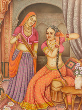 Load image into Gallery viewer, Hand Painted Ragini Rajasthani Princess Maharani Miniature Painting India Framed Frame Fine Art - ArtUdaipur
