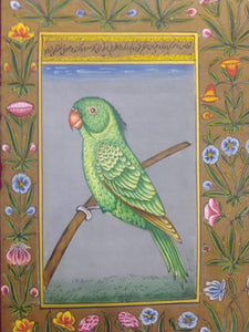 Parrot Birds and Flower on Paper Painting - ArtUdaipur