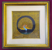Load image into Gallery viewer, Beautiful Peacock Bird on Silk Framed Indian Miniature Painting - ArtUdaipur
