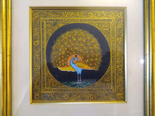 Load image into Gallery viewer, Beautiful Peacock Bird on Silk Framed Indian Miniature Painting - ArtUdaipur
