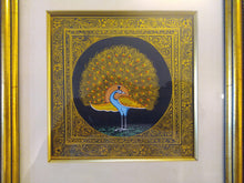 Load image into Gallery viewer, Beautiful Peacock Bird on Silk Framed Indian Miniature Painting - ArtUdaipur

