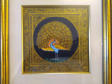 Load image into Gallery viewer, Beautiful Peacock Bird on Silk Framed Indian Miniature Painting - ArtUdaipur
