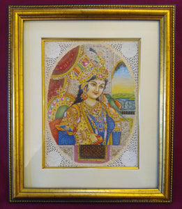 Hand Painted Ragini Rajasthani Princess Maharani Miniature Painting India Framed - ArtUdaipur