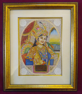 Hand Painted Ragini Rajasthani Princess Maharani Miniature Painting India Framed - ArtUdaipur