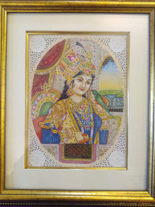 Hand Painted Ragini Rajasthani Princess Maharani Miniature Painting India Framed - ArtUdaipur