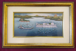 Hand Painted Lake Palace Detail History Miniature Painting India Framed Artwork - ArtUdaipur