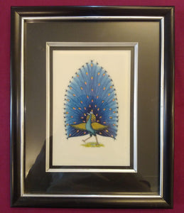 Framed Exotic Blue Peacock Bird Painting Black Frame - ArtUdaipur