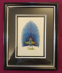 Framed Exotic Blue Peacock Bird Painting Black Frame - ArtUdaipur