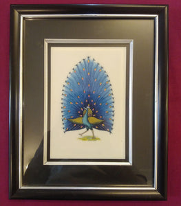 Framed Exotic Blue Peacock Bird Painting Black Frame - ArtUdaipur