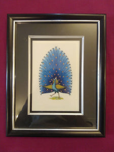 Framed Exotic Blue Peacock Bird Painting Black Frame - ArtUdaipur