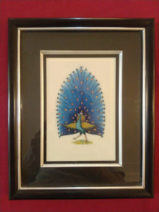 Framed Exotic Blue Peacock Bird Painting Black Frame - ArtUdaipur