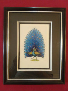 Framed Exotic Blue Peacock Bird Painting Black Frame - ArtUdaipur