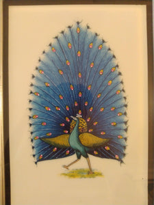 Framed Exotic Blue Peacock Bird Painting Black Frame - ArtUdaipur