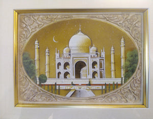 Hand Painted Taj Mahal Monument History Miniature Painting India Framed Artwork Mughal - ArtUdaipur