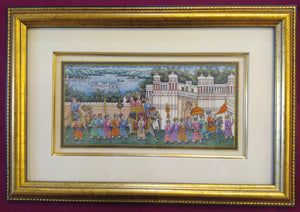 Hand Painted Synthetic Ivory Procession Rare Miniature Painting India Artwork Framed - ArtUdaipur
