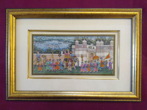 Hand Painted Synthetic Ivory Procession Rare Miniature Painting India Artwork Framed - ArtUdaipur