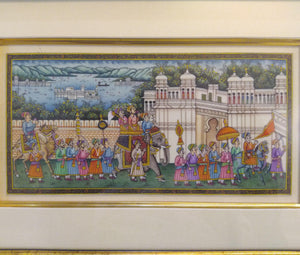 Hand Painted Synthetic Ivory Procession Rare Miniature Painting India Artwork Framed - ArtUdaipur