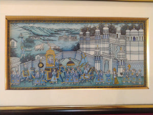 Hand Painted Miniature Painting India Procession Artwork Maharajah King Framed - ArtUdaipur