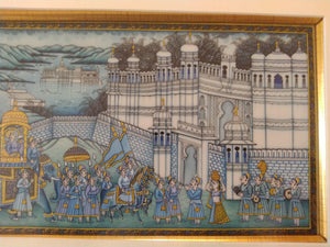 Hand Painted Miniature Painting India Procession Artwork Maharajah King Framed - ArtUdaipur