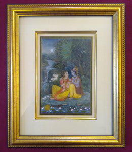 Krishna Radha Indian Miniature Painting Living Room Original Framed - ArtUdaipur