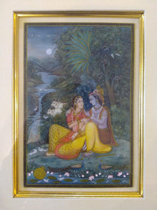 Krishna Radha Indian Miniature Painting Living Room Original Framed - ArtUdaipur