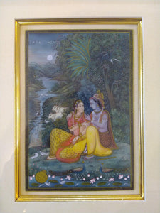 Krishna Radha Indian Miniature Painting Living Room Original Framed - ArtUdaipur