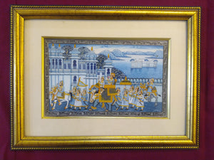 Hand Painted Miniature Painting India Procession Artwork Maharajah King Framed Fine Art - ArtUdaipur