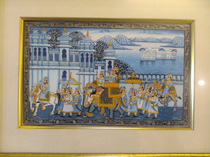 Hand Painted Miniature Painting India Procession Artwork Maharajah King Framed Fine Art - ArtUdaipur