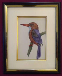 Exotic Framed KingFisher Bird Indian Miniature Painting Gold - ArtUdaipur