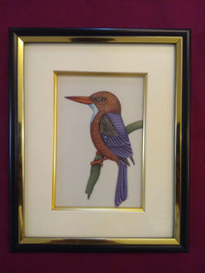 Exotic Framed KingFisher Bird Indian Miniature Painting Gold - ArtUdaipur