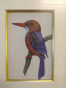 Exotic Framed KingFisher Bird Indian Miniature Painting Gold - ArtUdaipur