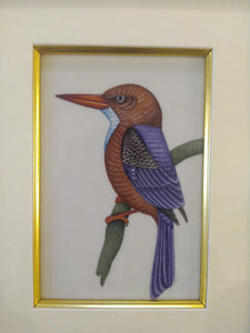 Exotic Framed KingFisher Bird Indian Miniature Painting Gold - ArtUdaipur