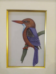 Exotic Framed KingFisher Bird Indian Miniature Painting Gold - ArtUdaipur