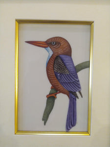 Exotic Framed KingFisher Bird Indian Miniature Painting Gold - ArtUdaipur
