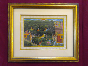 Framed Animal Hunting Battle Scene Painting with Deep Meaning India - ArtUdaipur