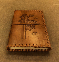 Load image into Gallery viewer, Tree Pattern Embossed Vintage Brown Leather Bound Travel Journal - 200 Unlined Recycled Refillable Paper - Retro A5 Notebook
