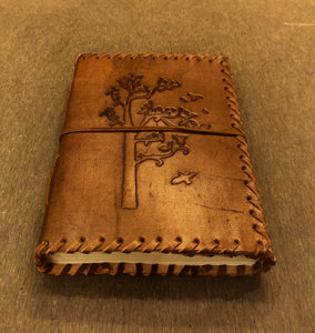 Tree Pattern Embossed Vintage Brown Leather Bound Travel Journal - 200 Unlined Recycled Refillable Paper - Retro A5 Notebook