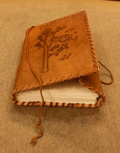 Tree Pattern Embossed Vintage Brown Leather Bound Travel Journal - 200 Unlined Recycled Refillable Paper - Retro A5 Notebook