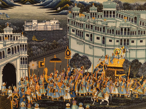 Royal Night Scene Wedding Procession Miniature Painting on Silk