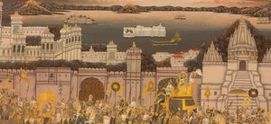 Large Hand Painted Udaipur City Procession Indian Miniature Painting Art
