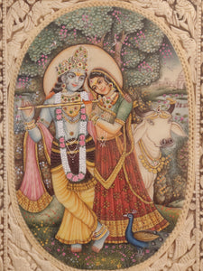 Radha Krishna Story Luxury Home Decor Wall Framed Miniature Painting - ArtUdaipur