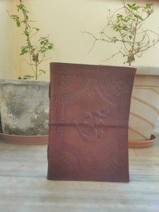 Om Embossed Brown Colour Leather Bound Diary Journal Notebook