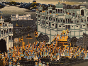 Royal Night Scene Wedding Procession Miniature Painting on Silk
