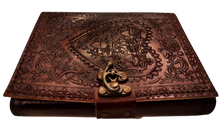 Load image into Gallery viewer, Heart Embossed A5 Sized Large Handmade Leather Bound Journal with Unlined Refillable Pages
