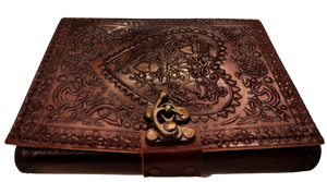 Heart Embossed A5 Sized Large Handmade Leather Bound Journal with Unlined Refillable Pages