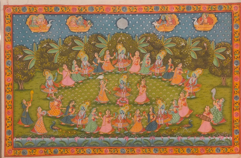 Buy Lord Krishna With Gopis Dance Raas Leela Indian Miniature Painting ...