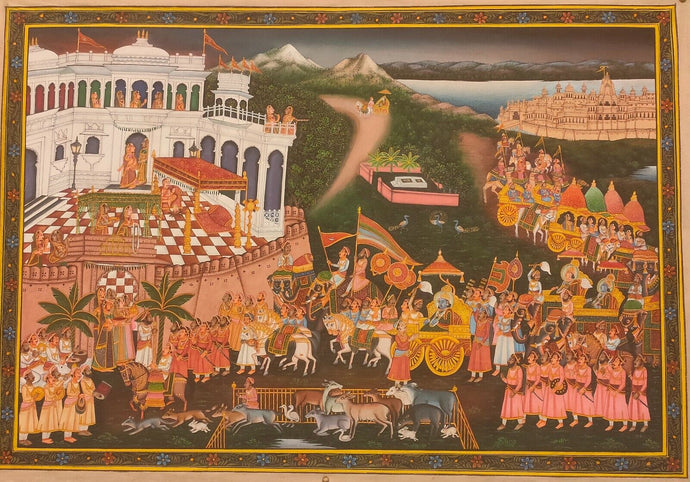 Lord Neminatha Large Krishna Pichwai Procession Painting Miniature Art